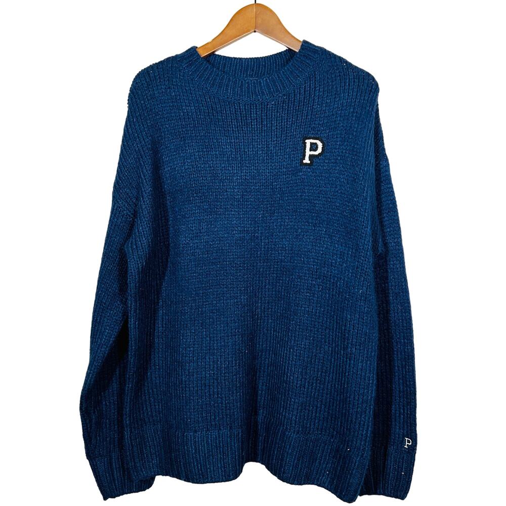 Victoria's Secret Pink Monogrammed P Sweater Crewneck Navy Blue White - M